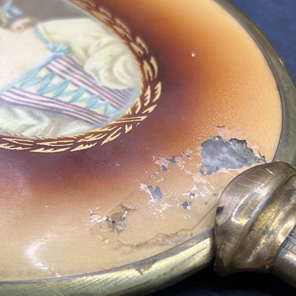 Vintage cameo hand mirror and brush set